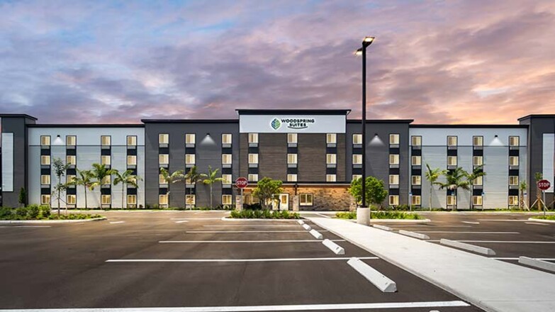 a building with a parking lot